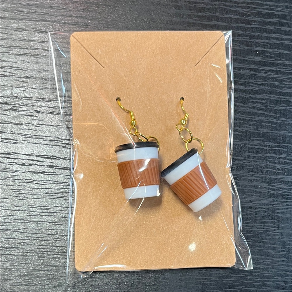 Gold and Brown Coffee Cup Earrings Gold Plated Hypoallergenic